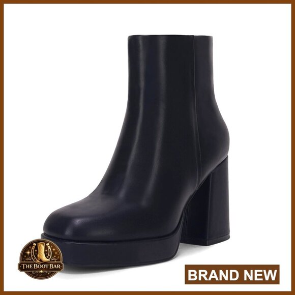 Shoes - Platform Ankle Boots with Chunky Heel and Side Zipper